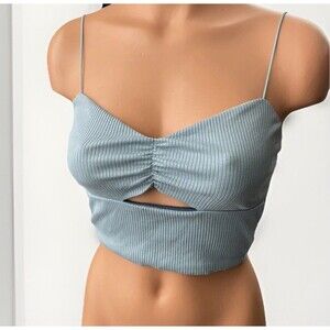 Urban Outfitters Blue Ribbed Crop Top Size S Cut Out